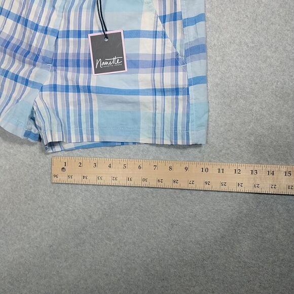 NWT Nanette Lepore Woman's SZ 7 Checked High Waist Pull On Shorts Blue White - Picture 5 of 6